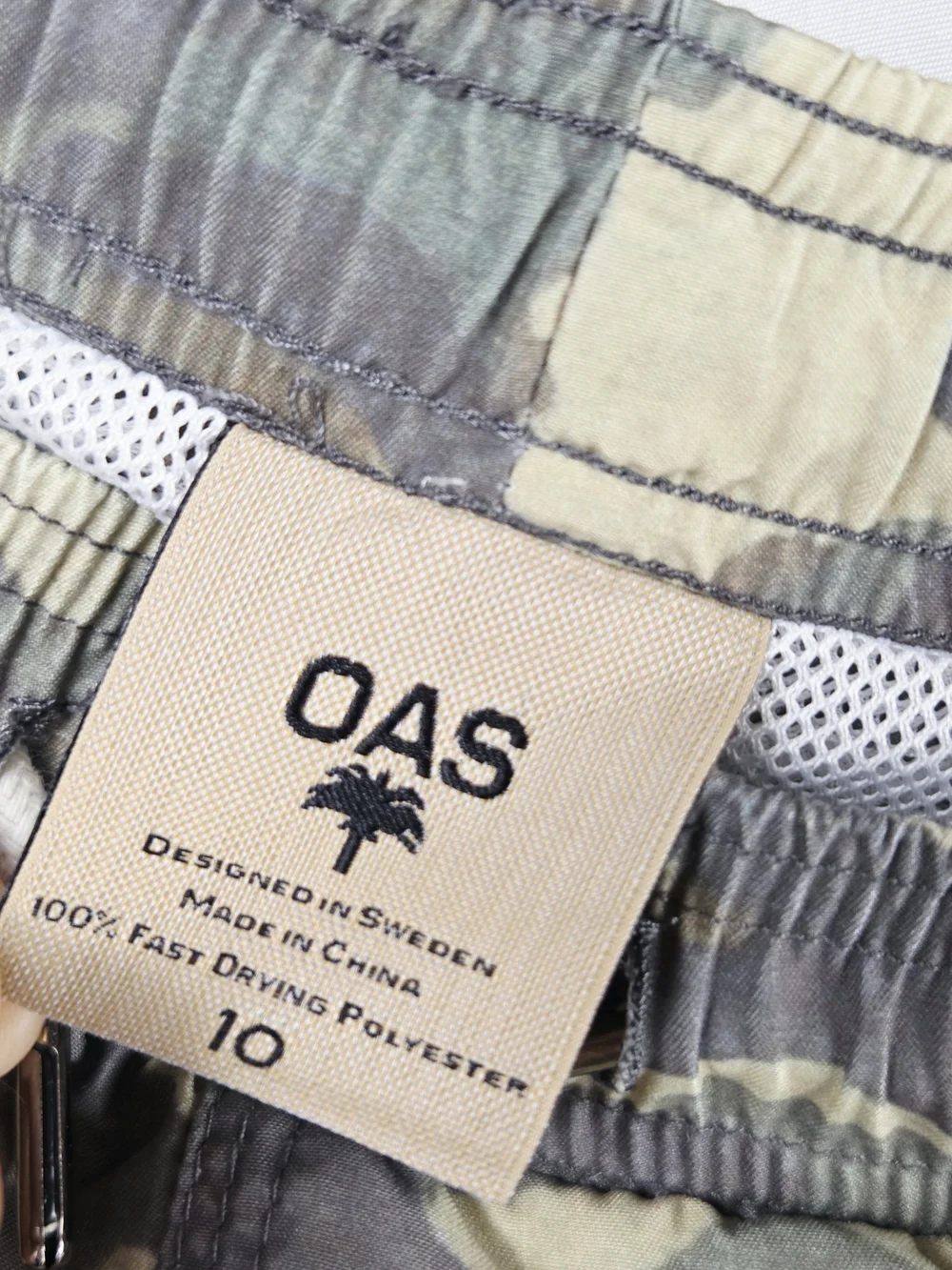 OAS Kid Camouflage Drawstring Swim Trunks with Palm Embroidery Size 10
